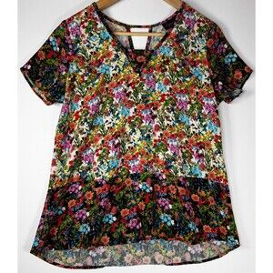 Apropos Women Blouse Medium Viscose Floral Print V-Neck Short Sleeve Made in USA